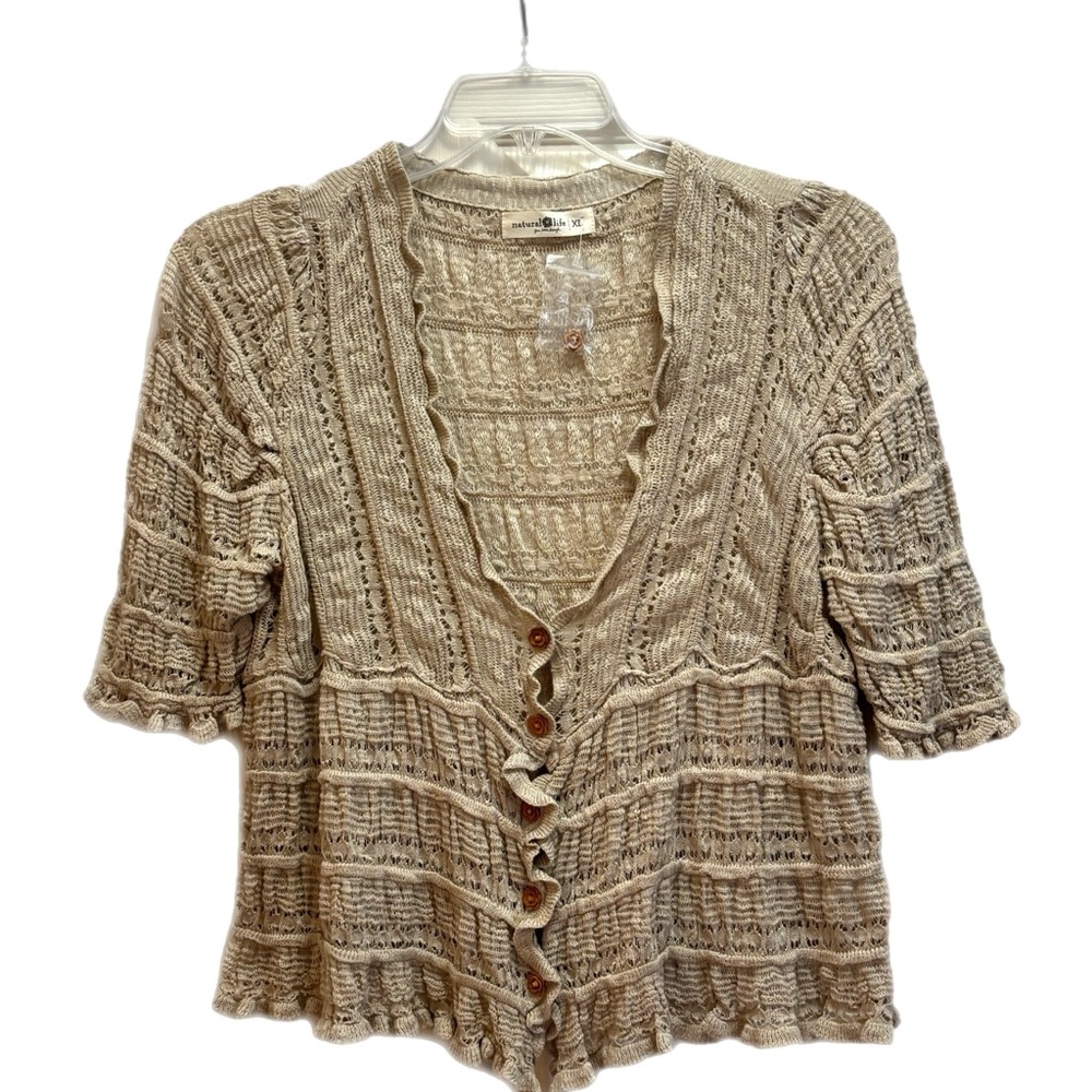 NATURAL LIFE Beige Knit Short-Sleeve Cardigan - Picture 2 of 8